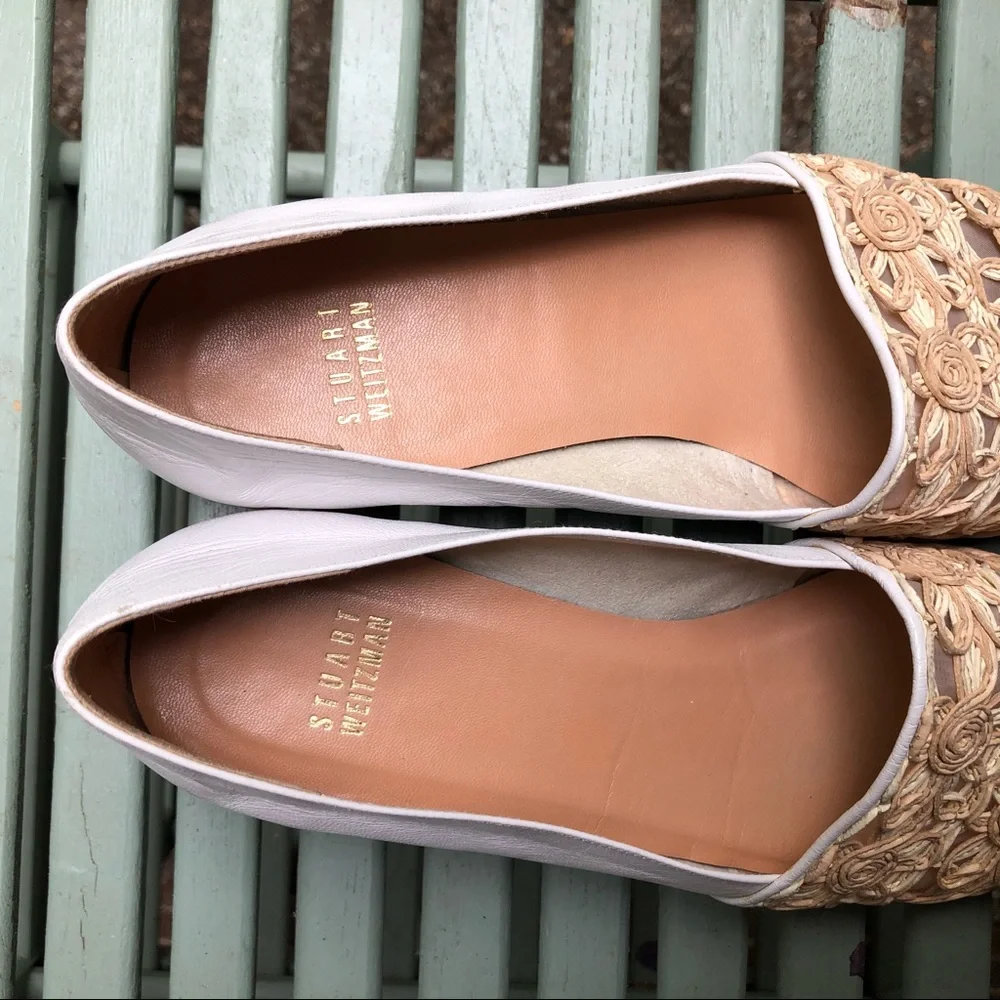 Stuart Weitzman  Cream White Leather/Straw Wedge - Picture 8 of 9